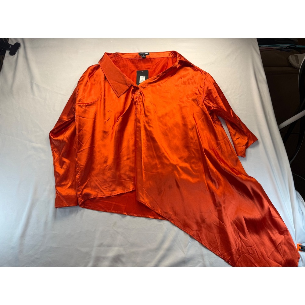 Fashion Nova Love No More Blouse Orange Satin Asymmetrical Hem Top 1XL NWT